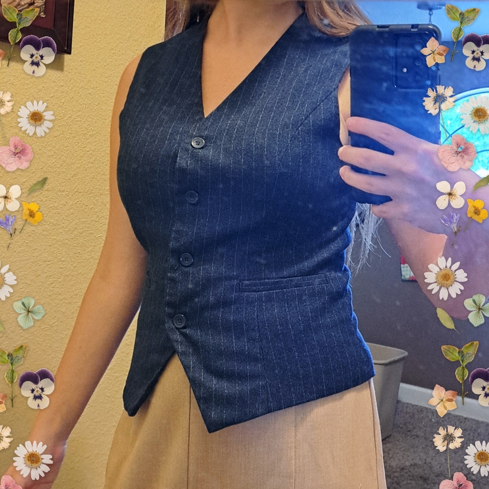 Lisueyne Size S Ladies Dark Blue Pinstripe Vest